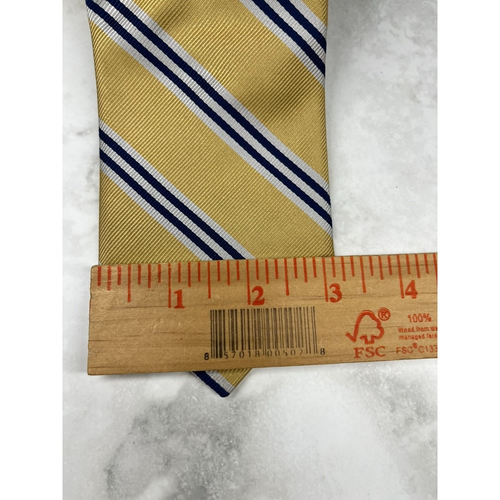 Rooster‎ Repp Silk Men's Necktie Striped Yellow Blue *Flaw Missing Brand Label - Picture 3 of 7